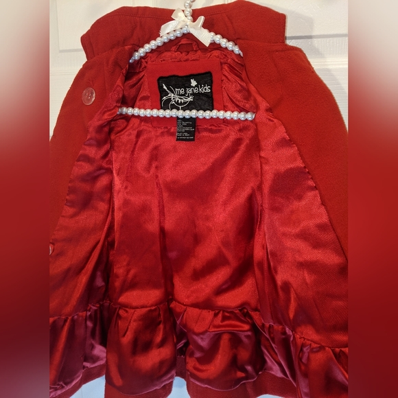 Me Jane Kids Girls Size 5 Beautiful Red Wool Pea Coat - Picture 4 of 5